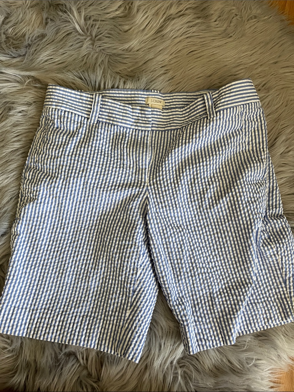 J. Crew Blue and White Seersucker Bermuda Shorts